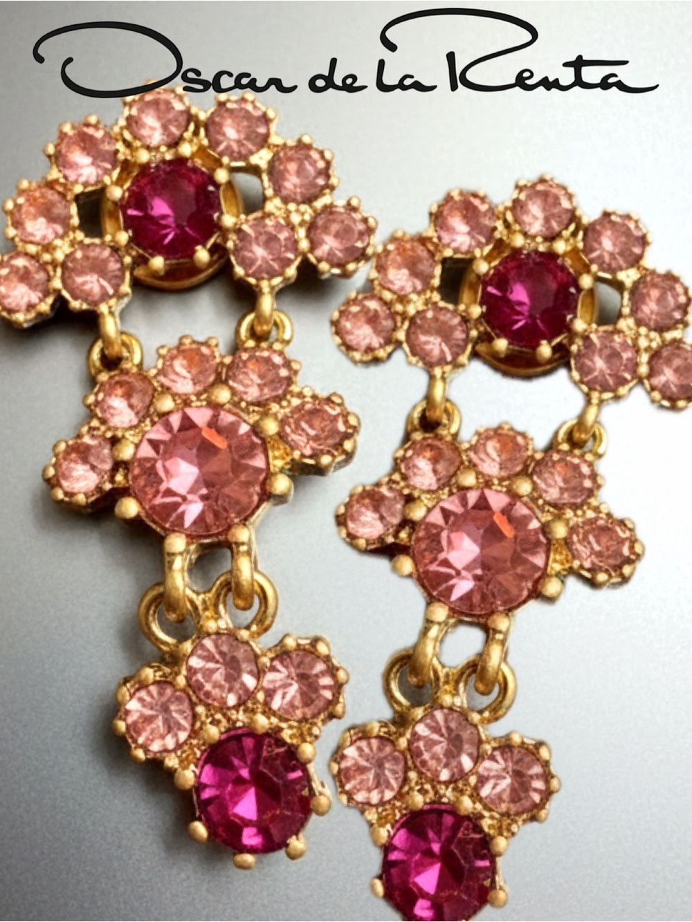 Oscar de la Renta PINK ROSE Crystal Arch Dangle Drop Earrings ✨Post Back